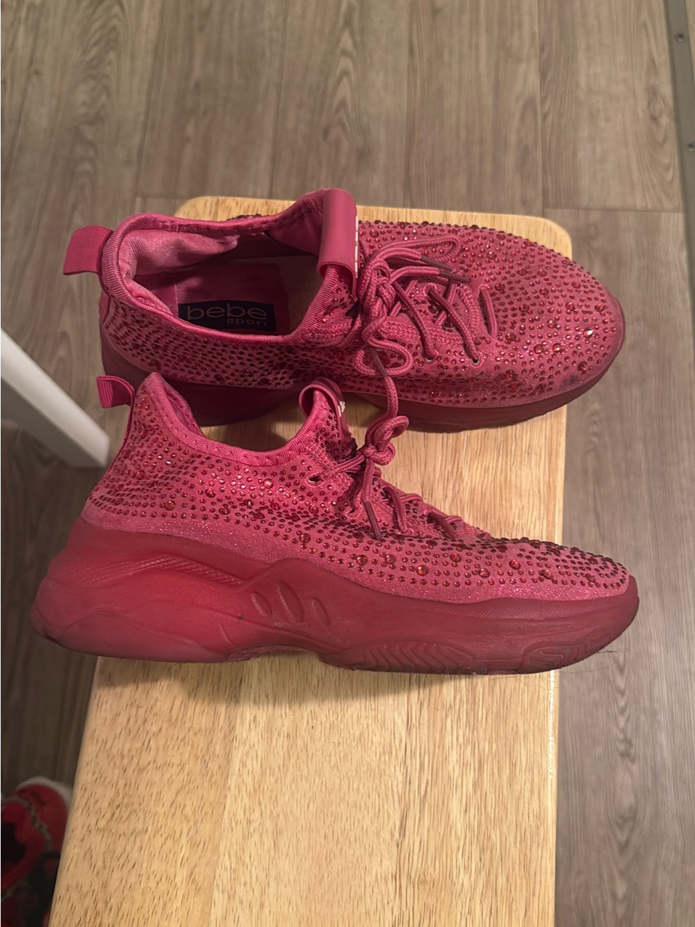 bebe Girls' Crystal-Embellished Knit Sneakers in Fuchsia